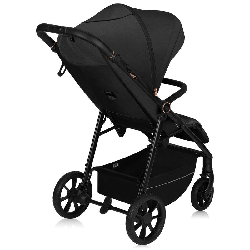 Carucior sport, Lionelo, Mira, Maner reglabil in 5 pozitii, Spatar si suport de picioare reglabile, Plasa de tantari si suport biberon incluse, Pana la 22 kg, 6 luni+, Conform cu EN1888-1, EN1888-2, Testare SGS, Negru - gogobaby.ro