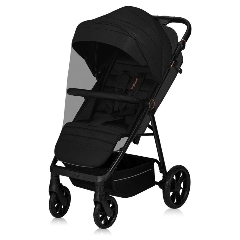 Carucior sport, Lionelo, Mira, Maner reglabil in 5 pozitii, Spatar si suport de picioare reglabile, Plasa de tantari si suport biberon incluse, Pana la 22 kg, 6 luni+, Conform cu EN1888-1, EN1888-2, Testare SGS, Negru - gogobaby.ro