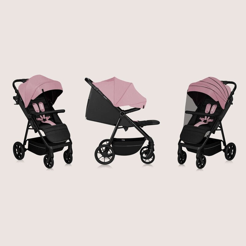 Carucior sport, Lionelo, Mira, Maner reglabil in 5 pozitii, Spatar si suport de picioare reglabile, Plasa de tantari si suport biberon incluse, Pana la 22 kg, 6 luni+, Conform cu EN1888-1, EN1888-2, Testare SGS, Roz - gogobaby.ro