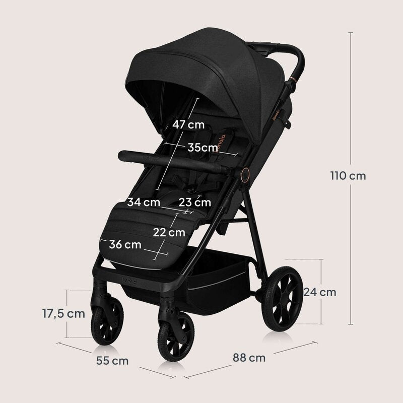 Carucior sport, Lionelo, Mira, Maner reglabil in 5 pozitii, Spatar si suport de picioare reglabile, Plasa de tantari si suport biberon incluse, Pana la 22 kg, 6 luni+, Conform cu EN1888-1, EN1888-2, Testare SGS, Negru - gogobaby.ro