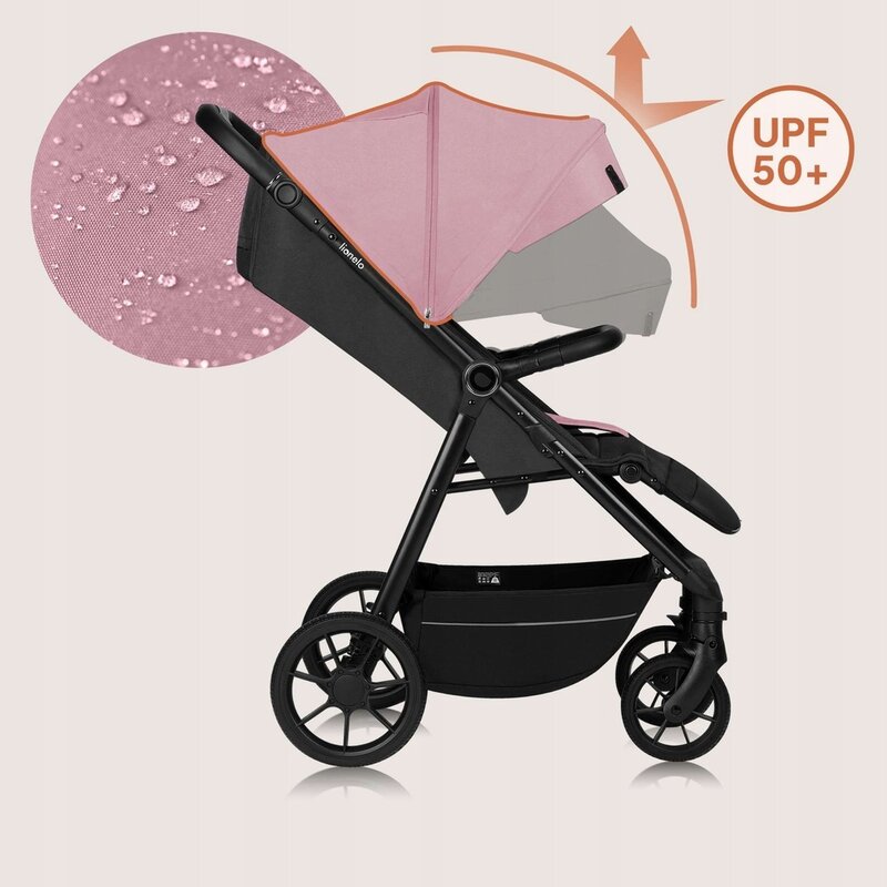 Carucior sport, Lionelo, Mira, Maner reglabil in 5 pozitii, Spatar si suport de picioare reglabile, Plasa de tantari si suport biberon incluse, Pana la 22 kg, 6 luni+, Conform cu EN1888-1, EN1888-2, Testare SGS, Roz - gogobaby.ro