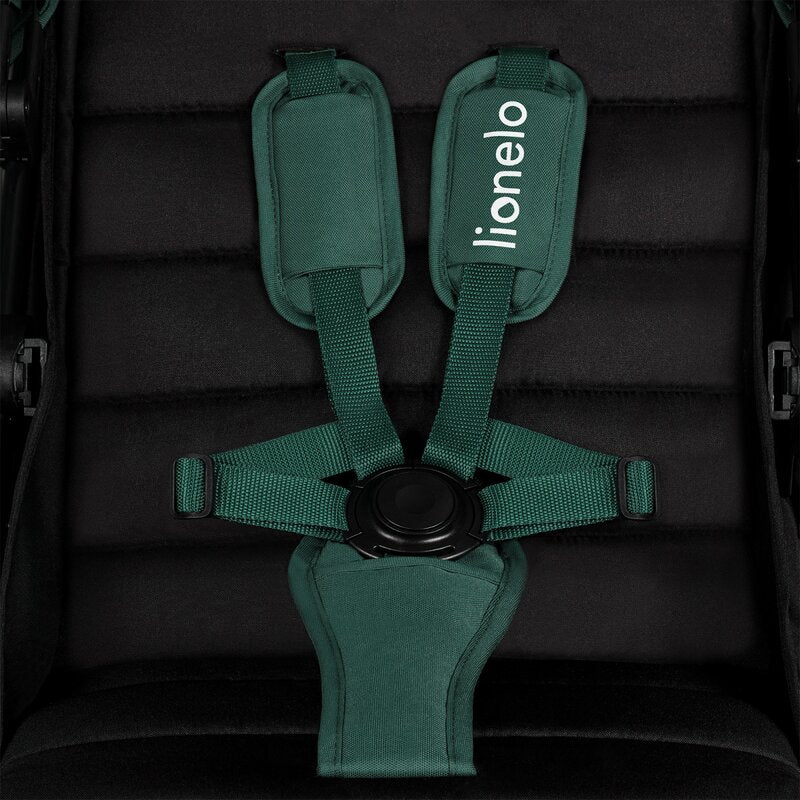 Carucior sport, Lionelo, Mira, Maner reglabil in 5 pozitii, Spatar si suport de picioare reglabile, Plasa de tantari si suport biberon incluse, Pana la 22 kg, 6 luni+, Conform cu EN1888-1, EN1888-2, Testare SGS, Verde