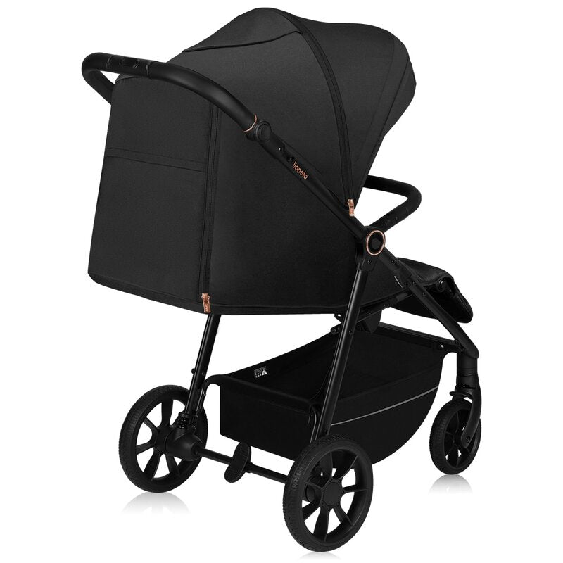 Carucior sport, Lionelo, Mira, Maner reglabil in 5 pozitii, Spatar si suport de picioare reglabile, Plasa de tantari si suport biberon incluse, Pana la 22 kg, 6 luni+, Conform cu EN1888-1, EN1888-2, Testare SGS, Negru - gogobaby.ro
