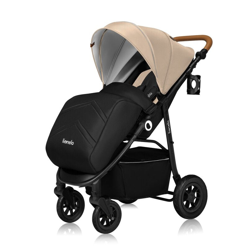 Carucior sport, Lionelo, Natt, De la nastere, Cu accesorii si capotina XXL reglabila, 0 - 22 kg, Conform cu standardele europene de securitate EN1888-1, EN1888-2, Bej