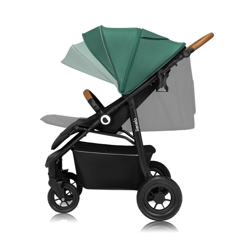 Carucior sport, Lionelo, Natt, De la nastere, Cu accesorii si capotina XXL reglabila, 0 - 22 kg, Conform cu standardele europene de securitate EN1888-1, EN1888-2, Verde - gogobaby.ro