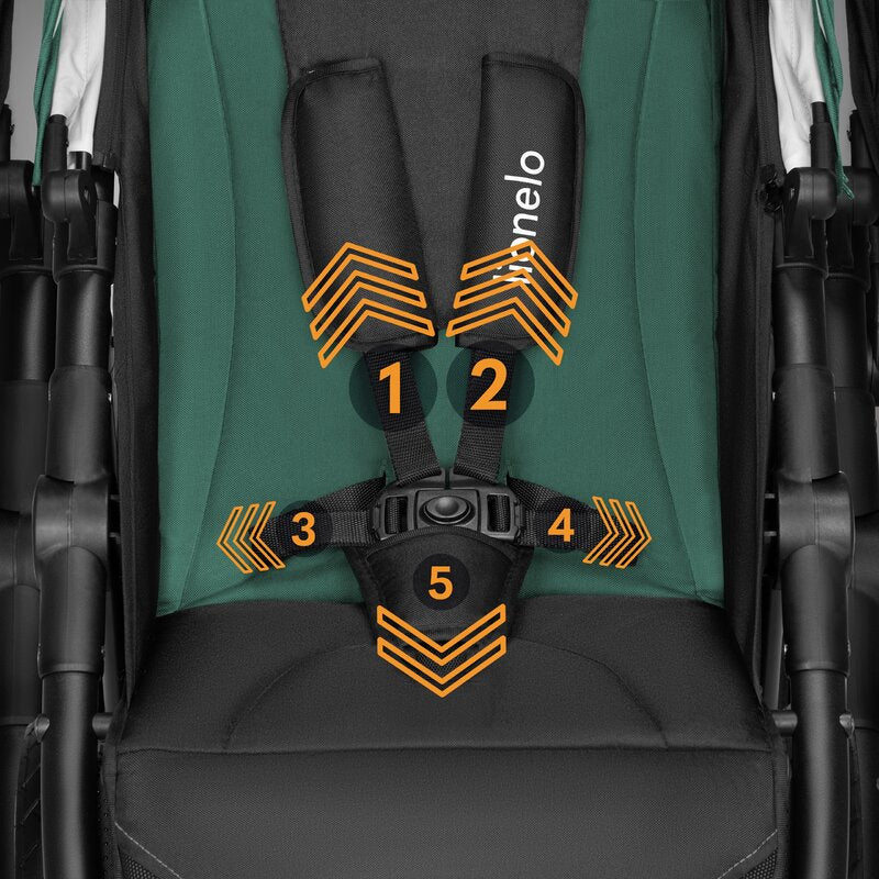 Carucior sport, Lionelo, Natt, De la nastere, Cu accesorii si capotina XXL reglabila, 0 - 22 kg, Conform cu standardele europene de securitate EN1888-1, EN1888-2, Verde - gogobaby.ro