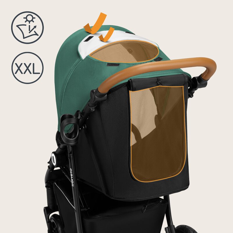 Carucior sport, Lionelo, Natt, De la nastere, Cu accesorii si capotina XXL reglabila, 0 - 22 kg, Conform cu standardele europene de securitate EN1888-1, EN1888-2, Verde - gogobaby.ro