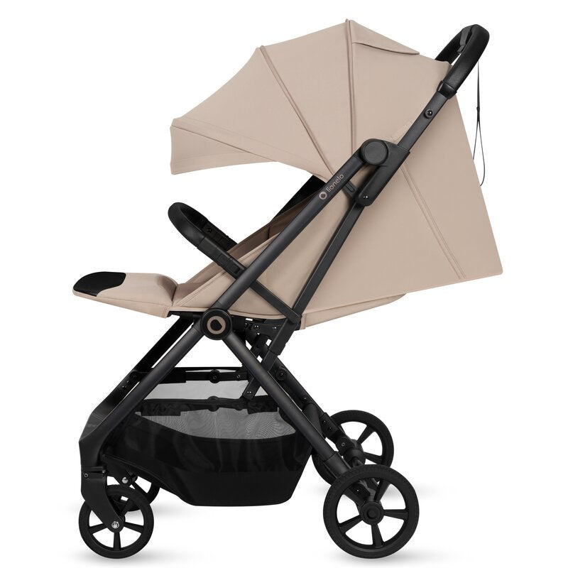 Carucior sport, Lionelo, Tansi, Pliere automata, Ultracompact, Manevrare cu o mana, Roti cu tehnologie GravelTech, Spatar si suport picioare reglabile, 6-48 luni, Sustine 22 kg, Bej