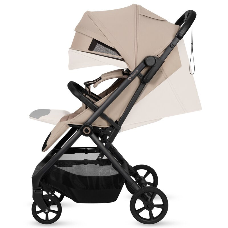 Carucior sport, Lionelo, Tansi, Pliere automata, Ultracompact, Manevrare cu o mana, Roti cu tehnologie GravelTech, Spatar si suport picioare reglabile, 6-48 luni, Sustine 22 kg, Bej