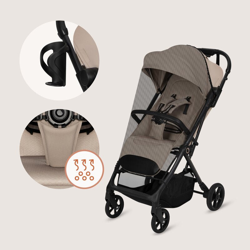 Carucior sport, Lionelo, Tansi, Pliere automata, Ultracompact, Manevrare cu o mana, Roti cu tehnologie GravelTech, Spatar si suport picioare reglabile, 6-48 luni, Sustine 22 kg, Bej