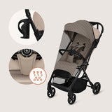 Carucior sport, Lionelo, Tansi, Pliere automata, Ultracompact, Manevrare cu o mana, Roti cu tehnologie GravelTech, Spatar si suport picioare reglabile, 6-48 luni, Sustine 22 kg, Bej