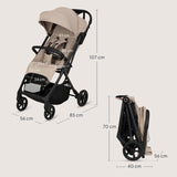 Carucior sport, Lionelo, Tansi, Pliere automata, Ultracompact, Manevrare cu o mana, Roti cu tehnologie GravelTech, Spatar si suport picioare reglabile, 6-48 luni, Sustine 22 kg, Bej