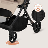 Carucior sport, Lionelo, Tansi, Pliere automata, Ultracompact, Manevrare cu o mana, Roti cu tehnologie GravelTech, Spatar si suport picioare reglabile, 6-48 luni, Sustine 22 kg, Bej