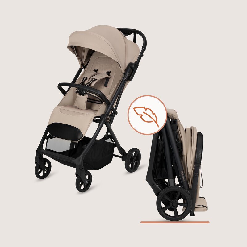 Carucior sport, Lionelo, Tansi, Pliere automata, Ultracompact, Manevrare cu o mana, Roti cu tehnologie GravelTech, Spatar si suport picioare reglabile, 6-48 luni, Sustine 22 kg, Bej