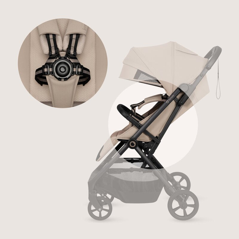 Carucior sport, Lionelo, Tansi, Pliere automata, Ultracompact, Manevrare cu o mana, Roti cu tehnologie GravelTech, Spatar si suport picioare reglabile, 6-48 luni, Sustine 22 kg, Bej