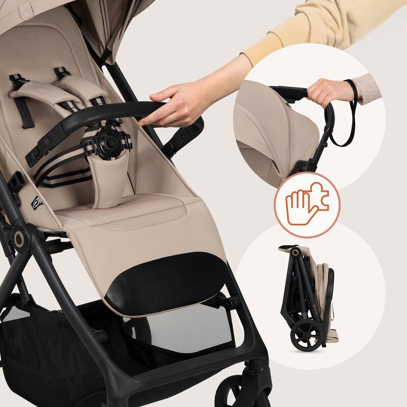 Carucior sport, Lionelo, Tansi, Pliere automata, Ultracompact, Manevrare cu o mana, Roti cu tehnologie GravelTech, Spatar si suport picioare reglabile, 6-48 luni, Sustine 22 kg, Bej