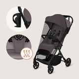 Carucior sport, Lionelo, Tansi, Pliere automata, Ultracompact, Manevrare cu o mana, Roti cu tehnologie GravelTech, Spatar si suport picioare reglabile, 6-48 luni, Sustine 22 kg, Bej Taupe