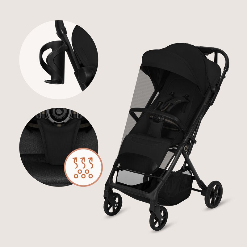 Carucior sport, Lionelo, Tansi, Pliere automata, Ultracompact, Manevrare cu o mana, Roti cu tehnologie GravelTech, Spatar si suport picioare reglabile, 6-48 luni, Sustine 22 kg, Negru