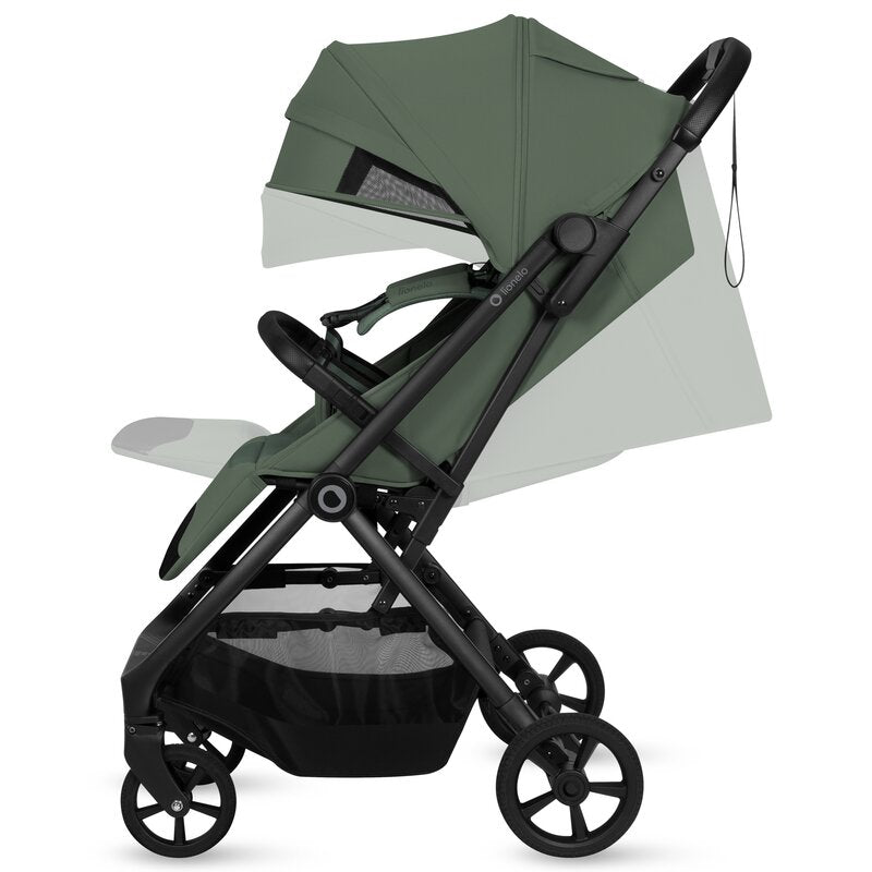 Carucior sport, Lionelo, Tansi, Pliere automata, Ultracompact, Manevrare cu o mana, Roti cu tehnologie GravelTech, Spatar si suport picioare reglabile, 6-48 luni, Sustine 22 kg, Verde