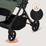 Carucior sport, Lionelo, Tansi, Pliere automata, Ultracompact, Manevrare cu o mana, Roti cu tehnologie GravelTech, Spatar si suport picioare reglabile, 6-48 luni, Sustine 22 kg, Verde