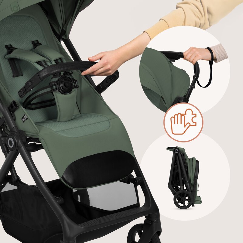 Carucior sport, Lionelo, Tansi, Pliere automata, Ultracompact, Manevrare cu o mana, Roti cu tehnologie GravelTech, Spatar si suport picioare reglabile, 6-48 luni, Sustine 22 kg, Verde