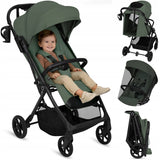 Carucior sport, Lionelo, Tansi, Pliere automata, Ultracompact, Manevrare cu o mana, Roti cu tehnologie GravelTech, Spatar si suport picioare reglabile, 6-48 luni, Sustine 22 kg, Verde