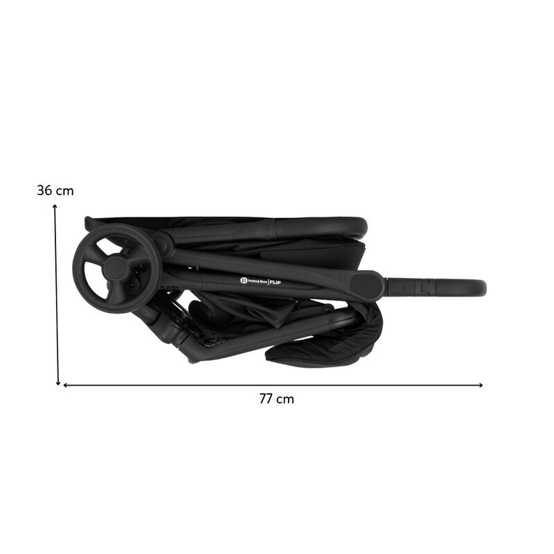 Carucior sport, Petite&Mars, Flip, Pliere compacta cu o mana, Spatar reglabil pana la pozitie de somn, Suport picioare reglabil, Copertina extensibila cu protectie UPF50+, Pana la 22 kg, 0 luni+, Negru