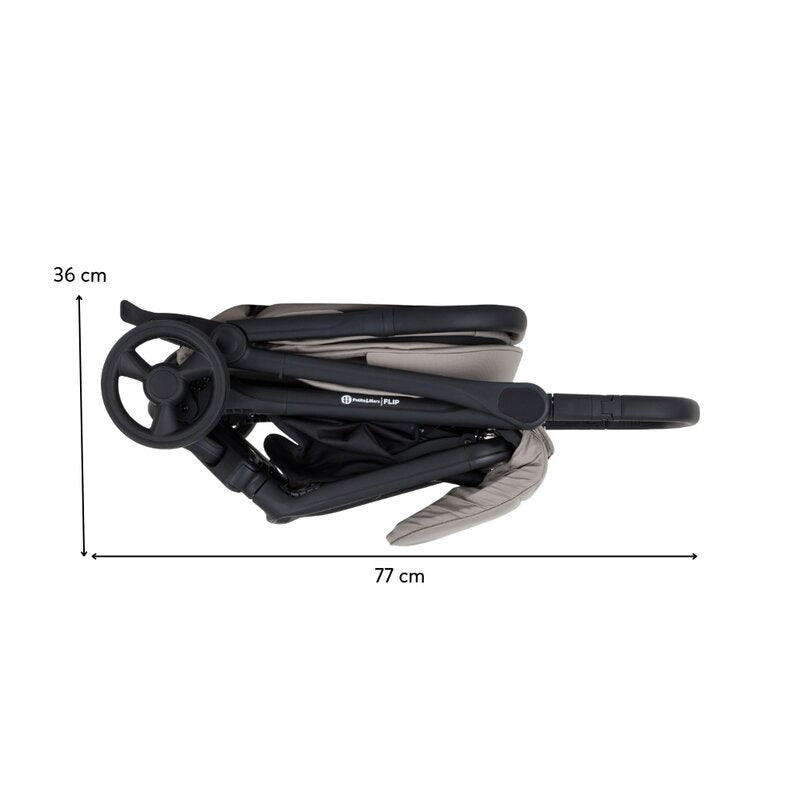 Carucior sport, Petite&Mars, Flip, Pliere compacta cu o mana, Spatar reglabil pana la pozitie de somn, Suport picioare reglabil, Copertina extensibila cu protectie UPF50+, Pana la 22 kg, 0 luni+, Gri