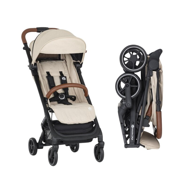 Carucior sport, Petite&Mars, Fly, Pliere compacta, Spatar reglabil pana la pozitie de somn, Suport picioare reglabil, Copertina extensibila cu protectie UPF40+, Suport pahar inclus, Pana la 22 kg, 0 luni+, Bej