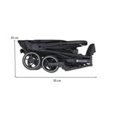 Carucior sport, Petite&Mars, Fly, Pliere compacta, Spatar reglabil pana la pozitie de somn, Suport picioare reglabil, Copertina extensibila cu protectie UPF40+, Suport pahar inclus, Pana la 22 kg, 0 luni+, Negru