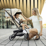 Carucior sport, Petite&Mars, Fly, Pliere compacta, Spatar reglabil pana la pozitie de somn, Suport picioare reglabil, Copertina extensibila cu protectie UPF40+, Suport pahar inclus, Pana la 22 kg, 0 luni+, Negru