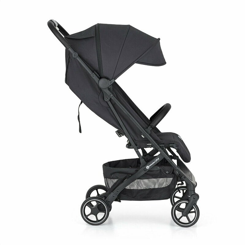 Carucior sport, Petite&Mars, Fly, Pliere compacta, Spatar reglabil pana la pozitie de somn, Suport picioare reglabil, Copertina extensibila cu protectie UPF40+, Suport pahar inclus, Pana la 22 kg, 0 luni+, Negru