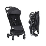 Carucior sport, Petite&Mars, Fly, Pliere compacta, Spatar reglabil pana la pozitie de somn, Suport picioare reglabil, Copertina extensibila cu protectie UPF40+, Suport pahar inclus, Pana la 22 kg, 0 luni+, Negru
