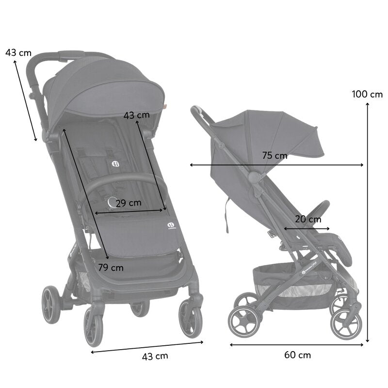Carucior sport, Petite&Mars, Fly, Pliere compacta, Spatar reglabil pana la pozitie de somn, Suport picioare reglabil, Copertina extensibila cu protectie UPF40+, Suport pahar inclus, Pana la 22 kg, 0 luni+, Negru