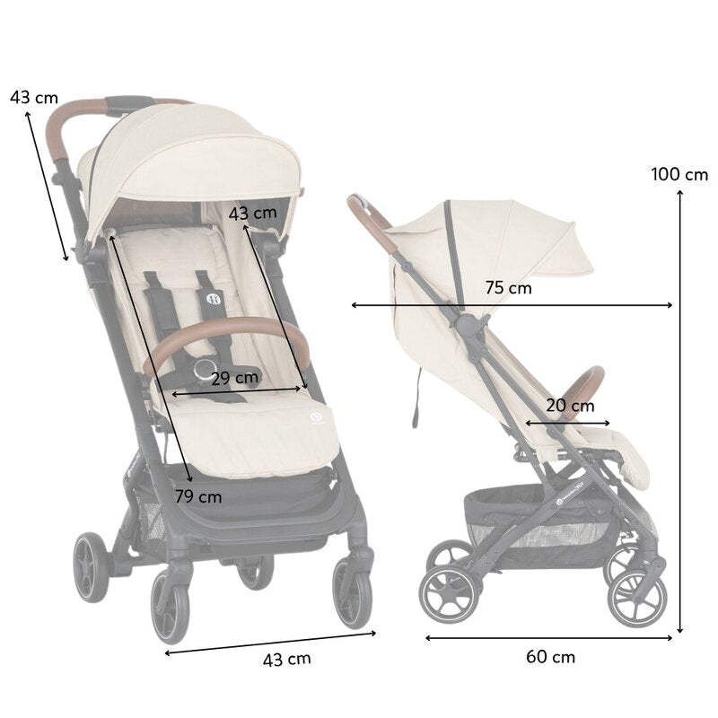 Carucior sport, Petite&Mars, Fly, Pliere compacta, Spatar reglabil pana la pozitie de somn, Suport picioare reglabil, Copertina extensibila cu protectie UPF40+, Suport pahar inclus, Pana la 22 kg, 0 luni+, Bej