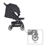 Carucior sport, Petite&Mars, Fly, Pliere compacta, Spatar reglabil pana la pozitie de somn, Suport picioare reglabil, Copertina extensibila cu protectie UPF40+, Suport pahar inclus, Pana la 22 kg, 0 luni+, Negru