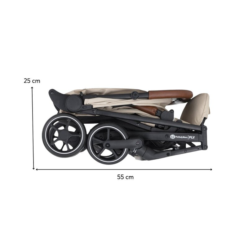 Carucior sport, Petite&Mars, Fly, Pliere compacta, Spatar reglabil pana la pozitie de somn, Suport picioare reglabil, Copertina extensibila cu protectie UPF40+, Suport pahar inclus, Pana la 22 kg, 0 luni+, Bej