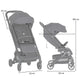 Carucior sport, Petite&Mars, Fly, Pliere compacta, Spatar reglabil pana la pozitie de somn, Suport picioare reglabil, Copertina extensibila cu protectie UPF40+, Suport pahar inclus, Pana la 22 kg, 0 luni+, Negru
