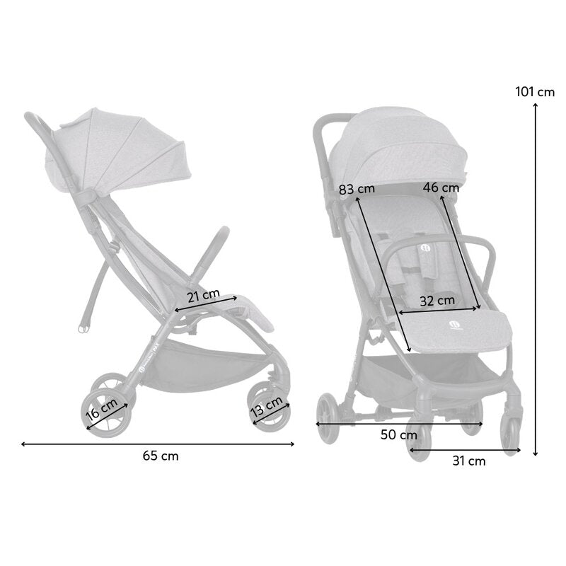 Carucior sport, Petite&Mars, Pax Ultimate, Compact - 7 kg, Spatar ajustabil, Suport picioare reglabil, Pliere tip carte, 6-36 luni, Pana la 22 kg, Gri