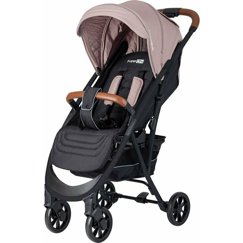 Carucior sport, FreeON, Lux, Pliabil automat, Usor 6.6 Kg, Tehnologie inovatoare One-Hand Folding, De la 6 luni pana la 22 kg, Din aluminiu, Benzi reflectorizante pe capotina, Beige/Black - gogobaby.ro