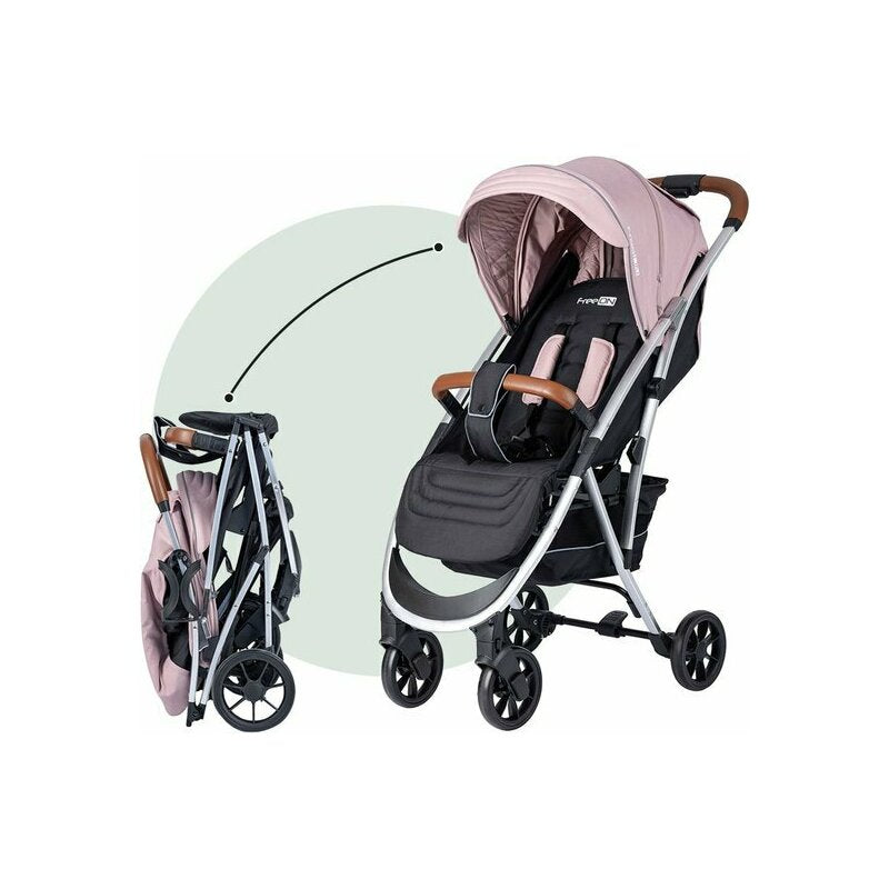 Carucior sport, FreeON, Lux, Pliabil automat, Usor 6.6 Kg, Tehnologie inovatoare One-Hand Folding, De la 6 luni pana la 22 kg, Din aluminiu, Benzi reflectorizante pe capotina, Beige/Black - gogobaby.ro
