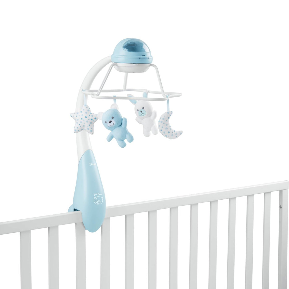 Carusel muzical 3 in 1 Chicco Rainbow cu proiectie, bleu, 0 luni+ - gogobaby.ro