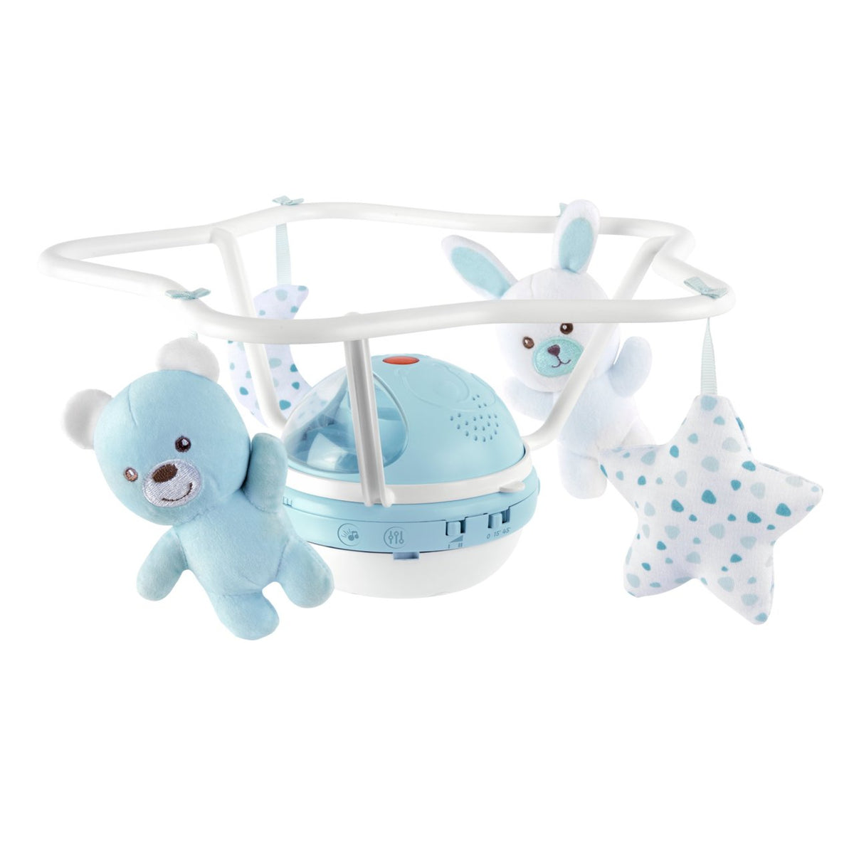 Carusel muzical 3 in 1 Chicco Rainbow cu proiectie, bleu, 0 luni+ - gogobaby.ro