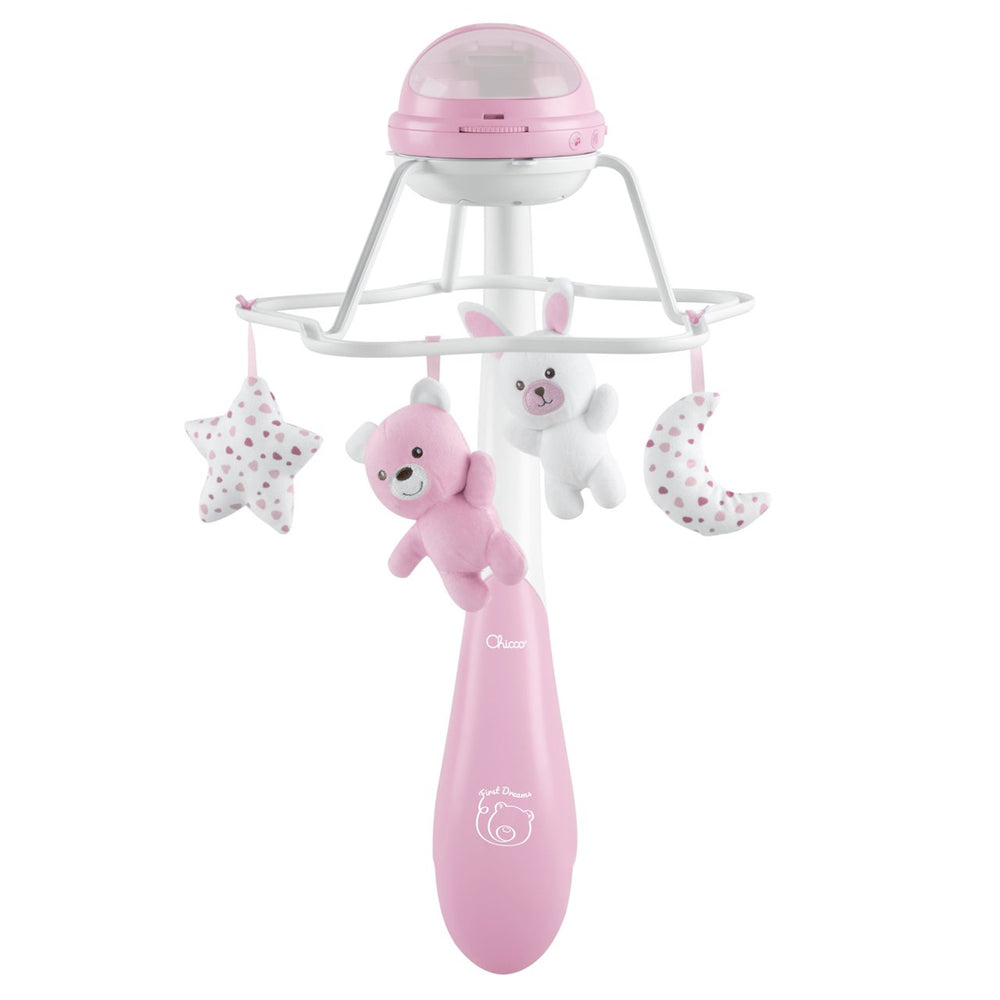 Carusel muzical 3 in 1 Chicco Rainbow cu proiectie, roz, 0 luni+