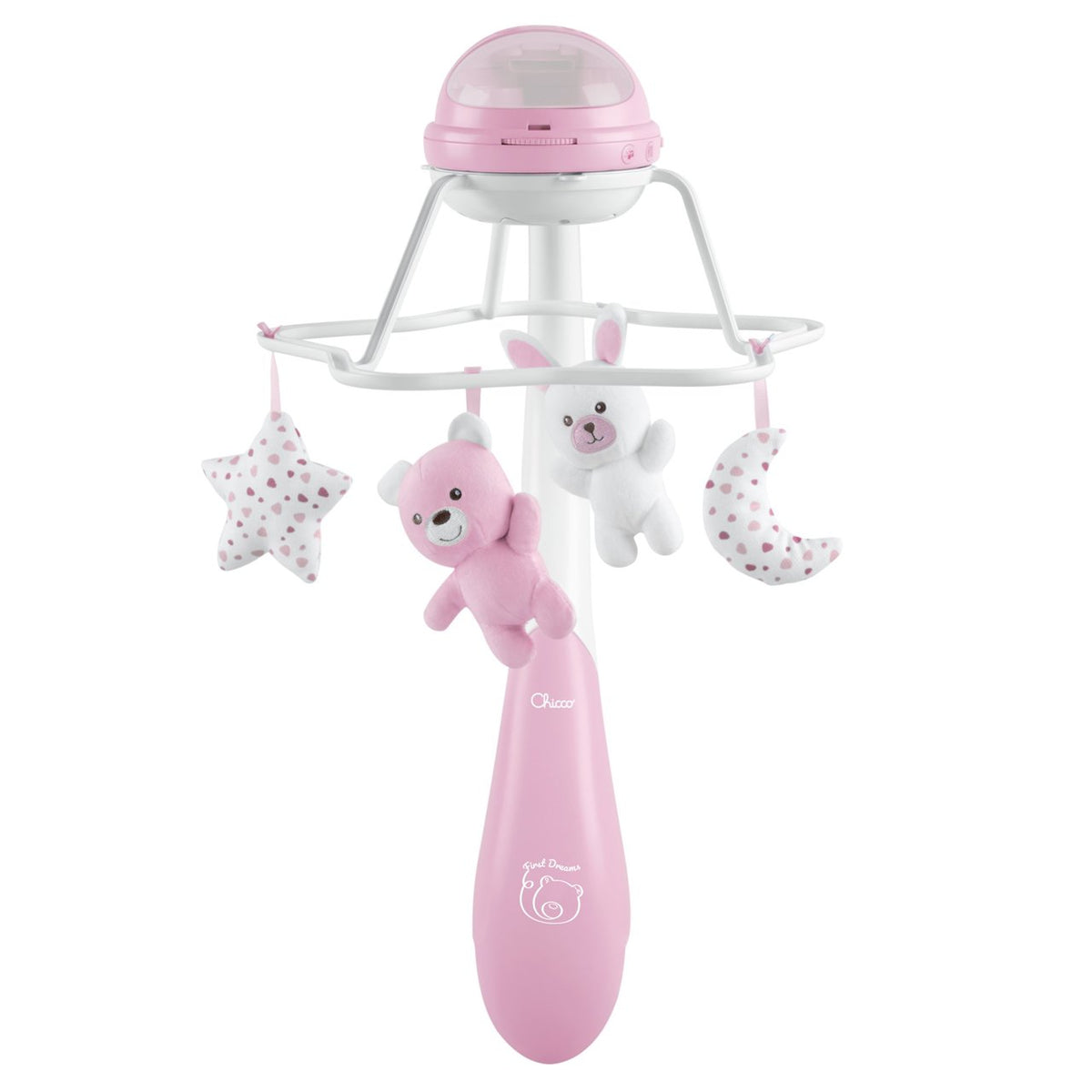Carusel muzical 3 in 1 Chicco Rainbow cu proiectie, roz, 0 luni+ - gogobaby.ro