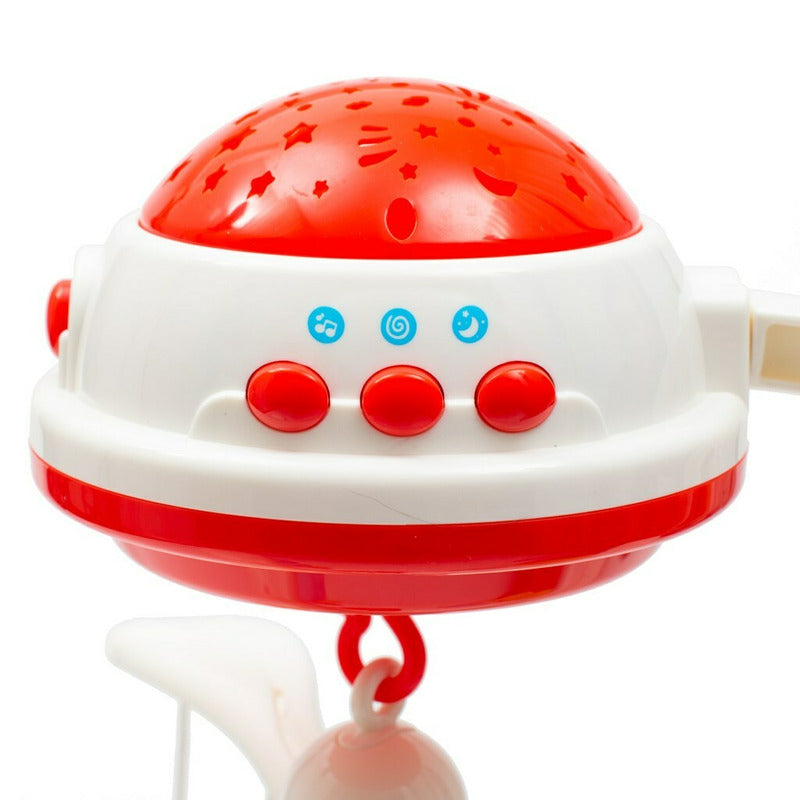 Carusel muzical, BabyMix, Pentru patut bebelusi, Cu proiectii, Cu melodii si sunete ale naturii, Cu 11 jucarii, Red - gogobaby.ro