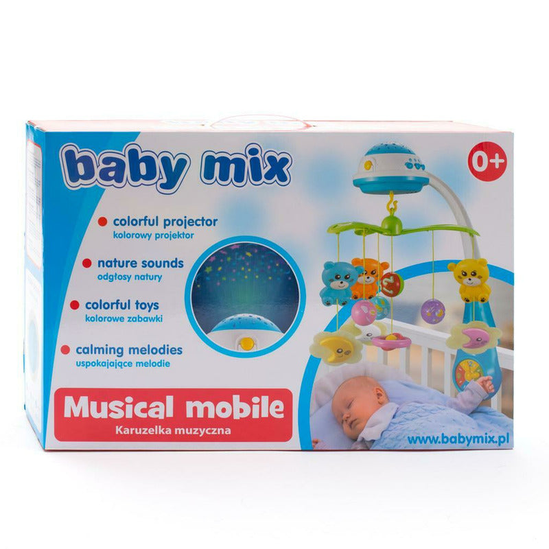 Carusel muzical, BabyMix, Pentru patut bebelusi, Cu proiectii, Cu melodii si sunete ale naturii, Cu 11 jucarii, Red - gogobaby.ro