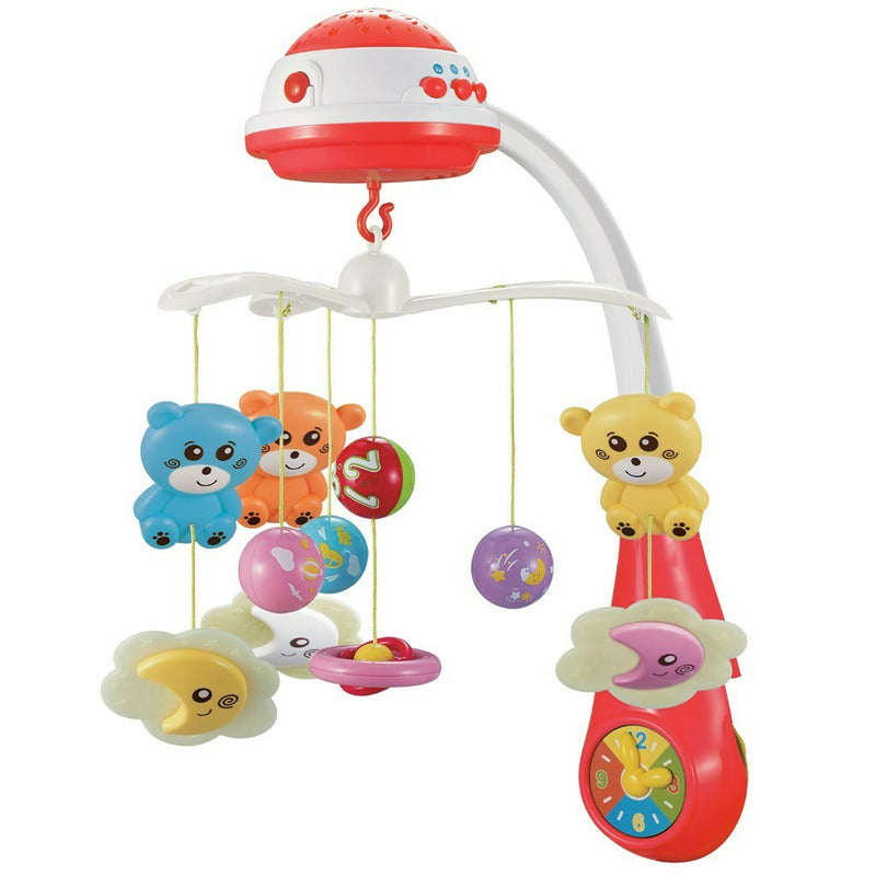 Carusel muzical, BabyMix, Pentru patut bebelusi, Cu proiectii, Cu melodii si sunete ale naturii, Cu 11 jucarii, Red