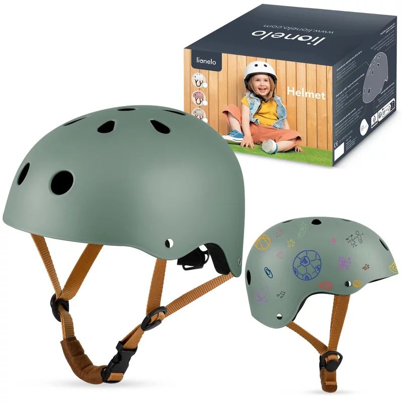 Casca pentru copii, Lionelo, Reglabila 50-56 cm, Din ABS si EPS, Conform cu standardul EN1078, Green Sage