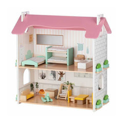 Casuta de papusi, Free2Play, Din lemn, Cu 11 piese de mobilier, Cu acces facil, 48,3 x 21 x 48 cm, 36 luni+, Multicolor